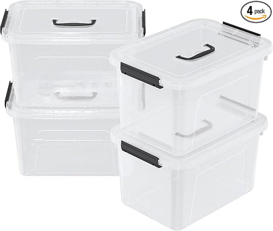 20 Quarts Plastic Storage Latches Box with Lid, Clear Latching Storage Bin, 4 Packs