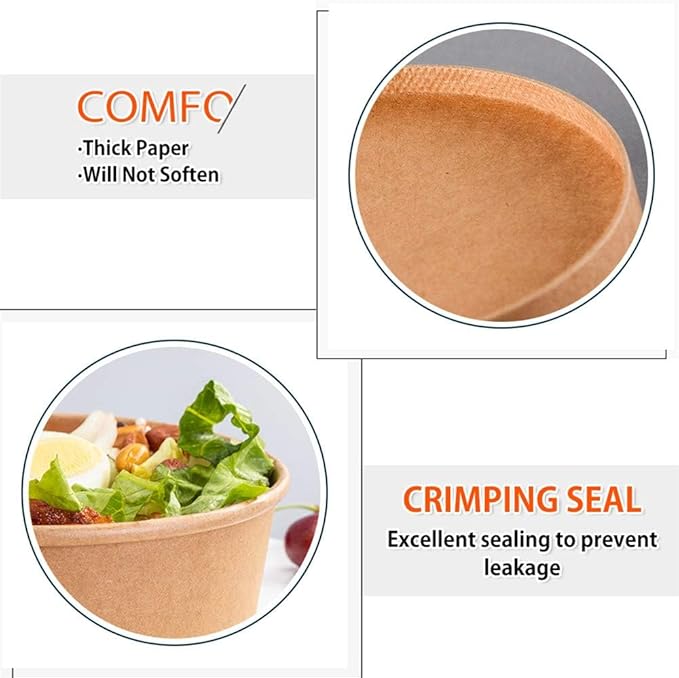 TOPtoper 42Oz 50Pcs Large Paper Bowls with Lids, Disposable Soup Serving Bowls Bulk Party Supplies for Hot/Cold Food, Soup (42 OZ)