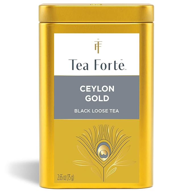 Tea Forte Ceylon Gold Premium Loose Leaf Caffeinated Black Tea Blend Canister, Makes 35-50 Cups