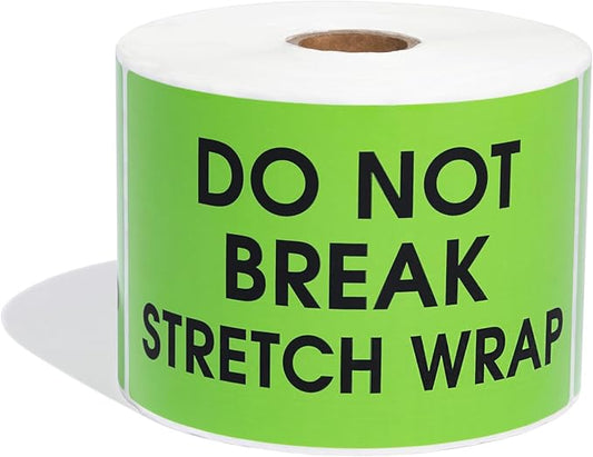 Aegis Adhesives - 3" X 5" Green Do Not Break Stretch Wrap Stickers - Warning Labels with Permanent Adhesive (1 Roll, 500/Roll)