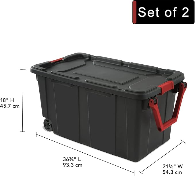 Storage Bins 40 Gallon Heavy-Duty Plastic Storage Bins, Container Totes with Durable Lid and Secure Latching Buckles, Stackable 2 Pack