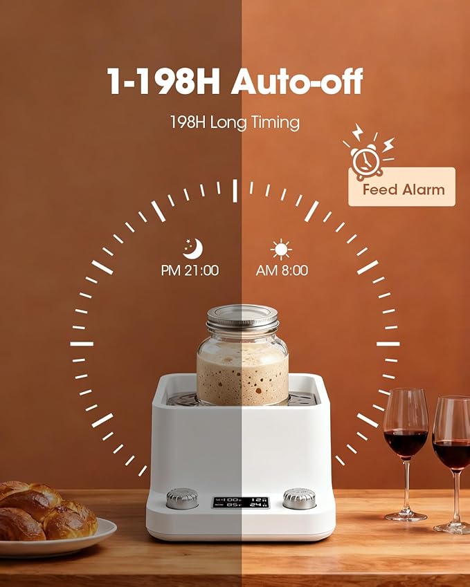 MQUPIN Sourdough Starter Warmer, Even Heating Water Bath Sourdough Warmer, 1°F Precise Thermostat (70-104°F),198H Timer, Smart Yeast Feeding Warmer for Kombucha Yoghurt Beer Fermentation (White)
