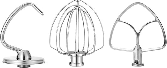 Wiselet Stainless Steel Accessories for KitchenAid 4.5-5 Qt Tilt Head Stand Mixer, Includes 6 Wire Whisk, Flat Beater, Dough Hook for KitchenAid, Dishwasher Safe and Heavy Duty, Fits for KSM45, KSM150