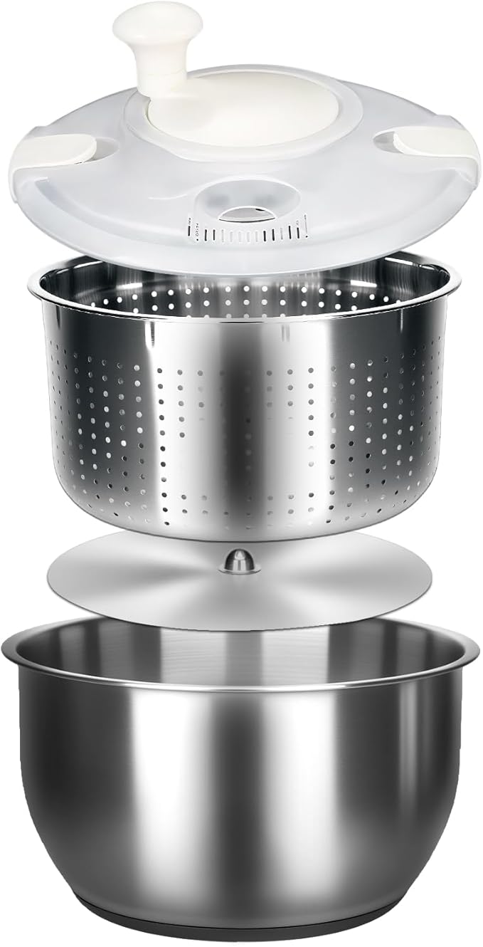 Zypilatsry 6L-Stainless Steel Salad Rotator, Vegetable Dishwasher,Lettuce Cleaner and Dryer, Kitchen Strainers.