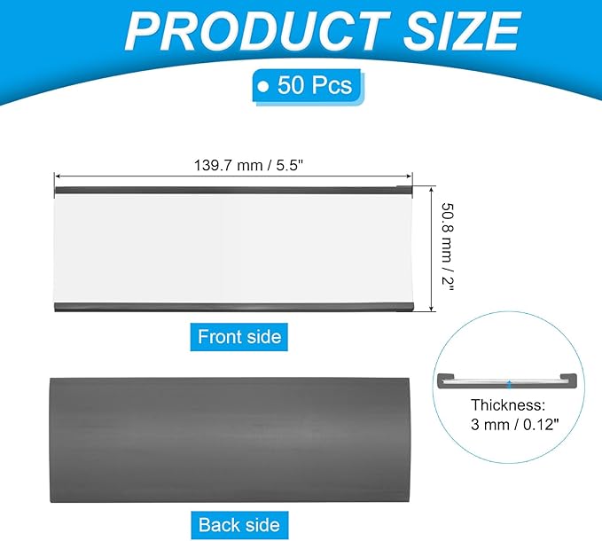 PATIKIL Magnetic Label Holder 5.5" x 2" with Paper Inserts, 50 Pcs C Channel Magnetic File Cabinet Labels Shelf Data Card Holder Signs for Metal Racks Shelves Whiteboard Tool Box
