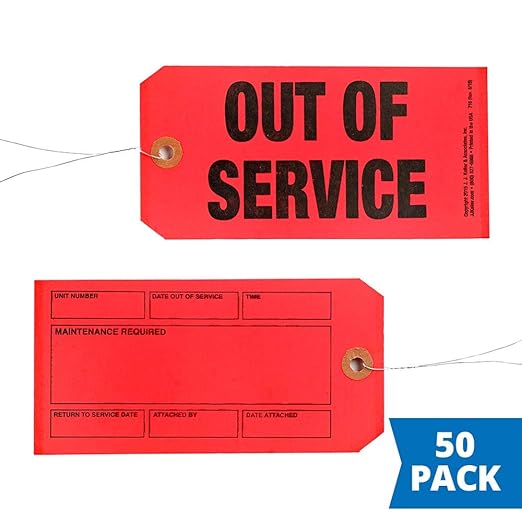 Out of Service/Maintenance Required Tags 50-pk., Clipped Corners with 12" Tag Wires Attached, J. J. Keller & Associates, Inc.