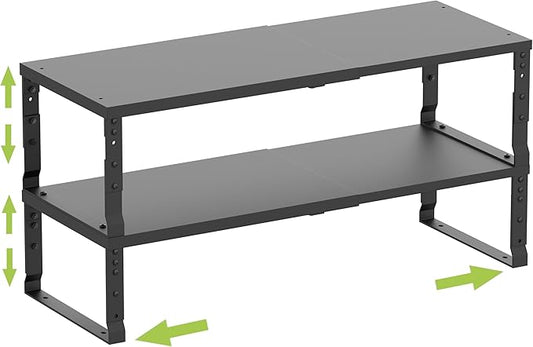 Jojocross Expandable Cabinet Shelf Organizer Storage Spice Rack Shelves for Kitchen Stackable Adjustable Pantry Cupboard Bathroom Countertop Desktop(2Packs/Black/Large)