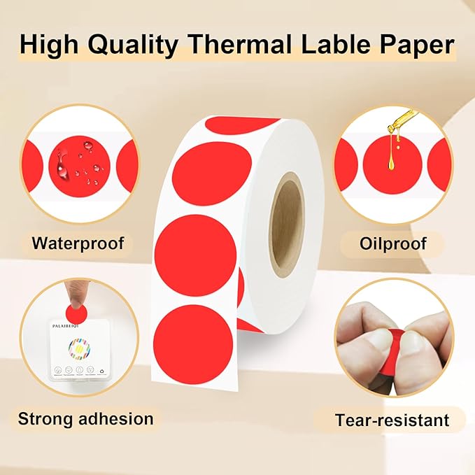 1 Inch Round Removable Thermal Sticker Labels,Color Dot Stickers,Waterproof,Oil Proof,for Thermal Printers,DIY,Office,Retail,Home and Warehouse Organization(Fluorescent Red,1000 Pcs)