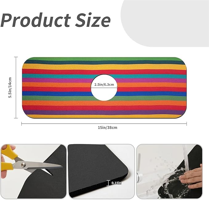 Kitchen Sink Splash Guard，Rainbow stripes Faucet Mat Sink Gadgets-Super Absorbent Fast Drying Mat Drip Catcher for Kitchen, Bathroom,Sink Mat, Dish Drying Mat, Bathroom(15" X 5.5" )