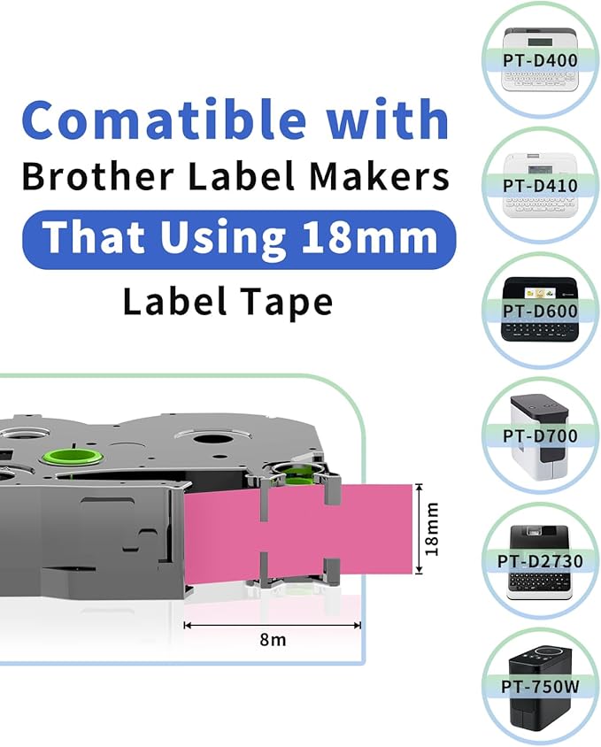 Replacement for Brother Label Maker Tape Pink TZE-MQP45 P-Touch Label Tape 18mm 0.7" Berry Pink TZe TZ Pastel TZEMQP45 Work with PT-D410 D400 1800 1880 2030 2730 Ptouch Refills, 1/2 Inch, 4-Pack