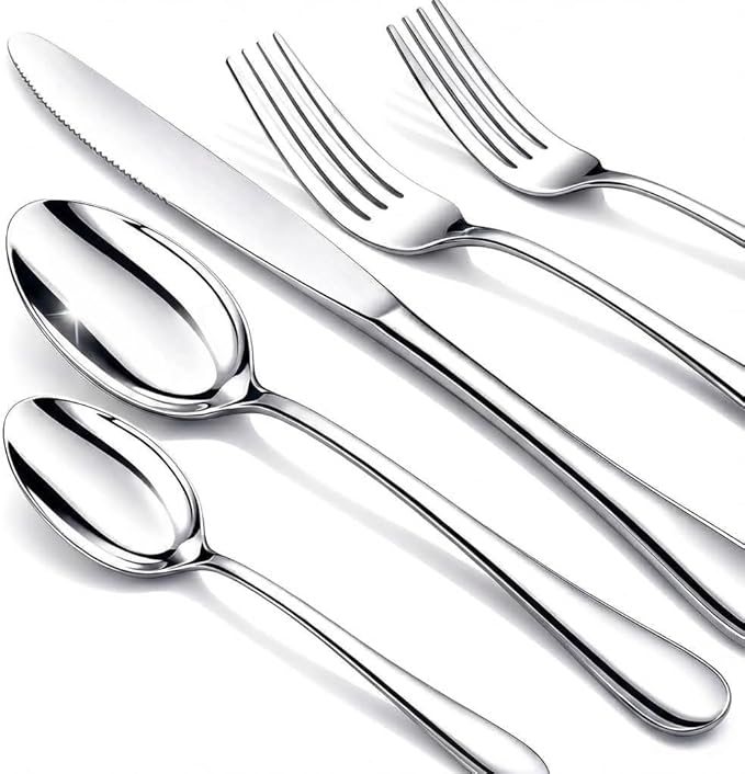 Silverware Set, 40 Piece Stainless Steel Cutlery Sets for 8, Heavy Duty Flatware, Mirror Polished Forks Spoons and Knives Set, Reusable Utensils for Home Kitchen, Dishwasher Safe