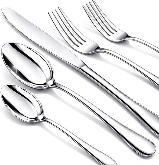 Silverware Set, 40 Piece Stainless Steel Cutlery Sets for 8, Heavy Duty Flatware, Mirror Polished Forks Spoons and Knives Set, Reusable Utensils for Home Kitchen, Dishwasher Safe
