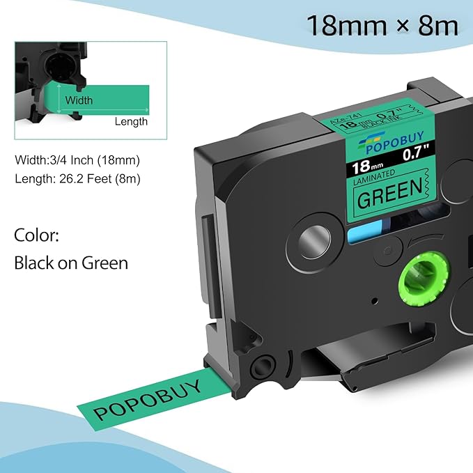 TZ TZe 18mm 0.7 Laminated Green Tape Compatible for Brother P Touch TZ741 TZ-741 TZe-741 TZe741 Label Tape for PTD410 PTD400 PTD610BT PTD600 Label Maker, 5 Pack Black on Green