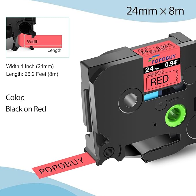 TZ TZe 24mm 0.94 Laminated Red Tape Compatible for Ptouch TZ451 TZ-451 TZe-451 TZe451 Label Tape for PTD600 PTD610BT PTP710BT Label Maker, 5 Pack Black on Red
