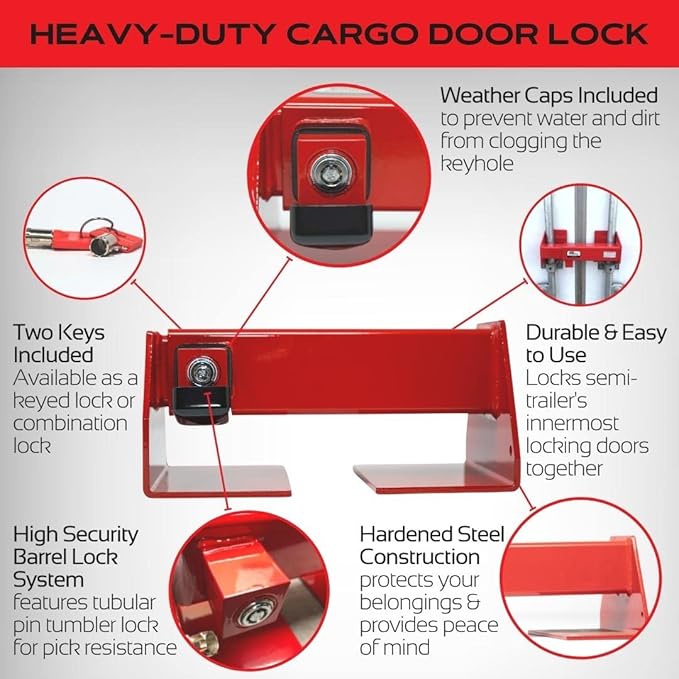 Equipment Lock Heavy Duty Cargo Door Lock - Powder Coated Steel Shipping Container Lock - Maximum Security Semi Trailer Door Lock - Semi Truck Accessories and Trailer Security (Keyed Alike)