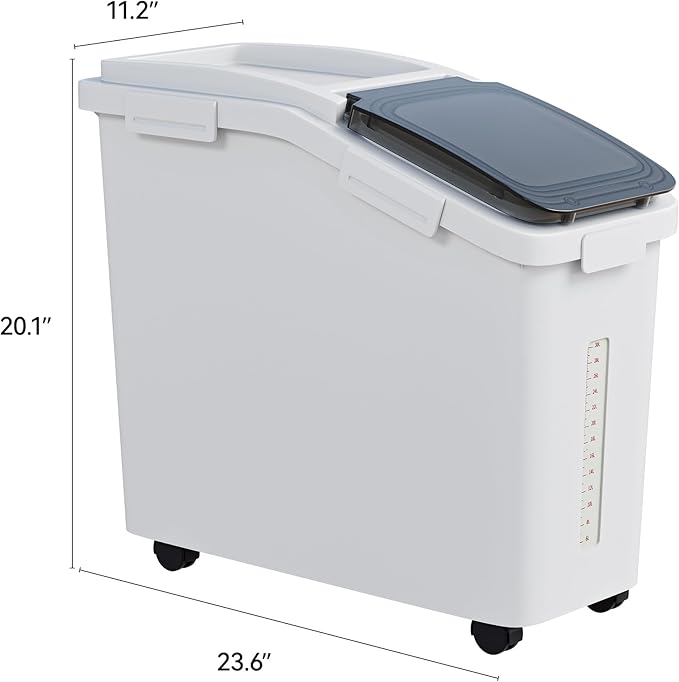 DWVO Large Ingredient Storage Bins, 11.4-Gallon Flour Rice Food storage Containers Bins with Wheels, Scoop and Airtight Lid for Dry Food, Flour, Cereal Grain, Sugar, White