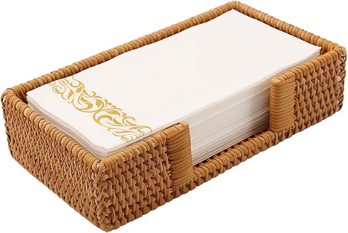 Shonmogar Guest Towel Holder, Rattan Napkin Holder, Wicker Bathroom Napkin Holder Tray, Flat Guest Towel Holder Tray for Toilet Table Restaurant, Honey Brown