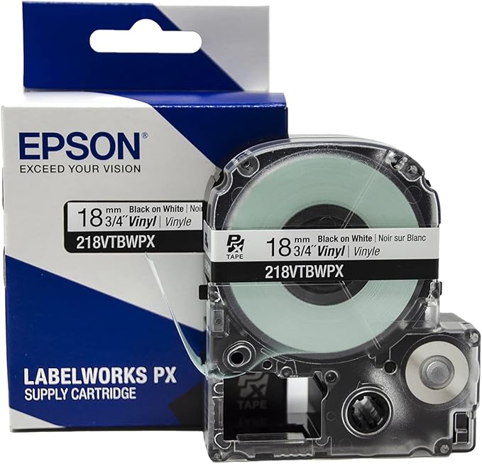 LABELWORKS 218VTBWPX Tape Cartridge - Black on White Flexible and Durable Vinyl Industrial Label Maker Tape - 3/4" (18MM) Wide, 22.9 ft