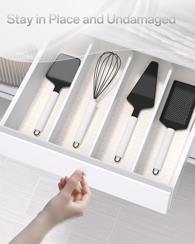 Shelf and Drawer Liner for Kitchen Cabinet, Non-Adhesive 12in x 120in Waterproof Contact Paper Refrigerator Liners Thickened Durable EVA Material Non Slip Mat for Dresser Cupboard Pantry Protector