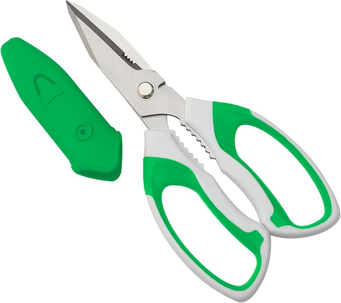 BoFuYuan 8-Inch Utility Scissors All Purpose Heavy Duty, Serrated Blade, Green Comfort Grip for Cutting Carpet, Cardboard, Leather, Fabric, Multipurpose Sharp Shears for Kitchen, Garden, Office, Carft