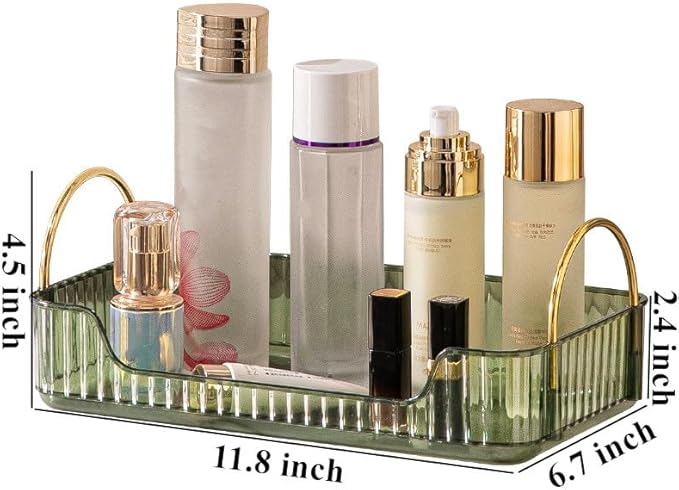 CESTATIVO Bathroom Counter Organizer, Green, 11.8" L X 6.7" W X 4.5" H, Stainless Steel, PET, Modern Metal Handles, Smooth Edges, Large Capacity, Minimalist Design, Ideal Gift
