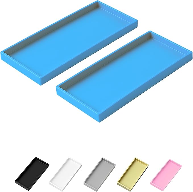 Mriluvy Vanity and Bathroom Tray, 11.8" ABS Countertop Organizer,Waterproof Vanity Tray for Toilet Tank,Perfume,Soap,Keys,Bathroom Accessories,Kitchen and Bath Trays,Non Slip Small Trays,Blue,2 Pack