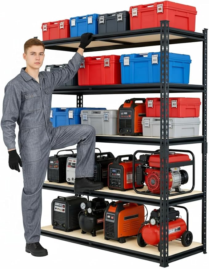 72" H x 36.14" W x 16" D Industrial 5-Shelf Storage-Rack Adjustable Metal Steel Kitchen/Garage Shelving Shelves Standing Utility Unit Organizer System for Pantry/Shed/Closet/Basement, Black