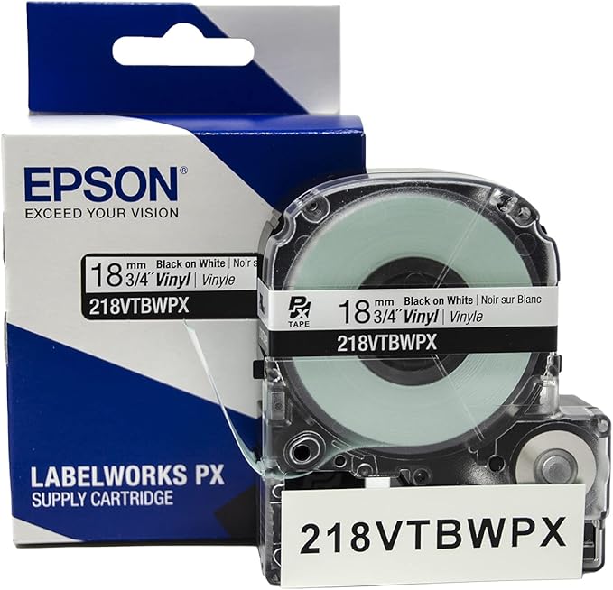 LABELWORKS 218VTBWPX Tape Cartridge - Black on White Flexible and Durable Vinyl Industrial Label Maker Tape - 3/4" (18MM) Wide, 22.9 ft