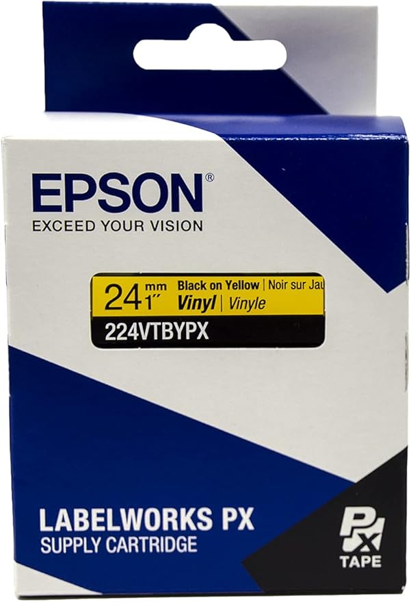 LABELWORKS 224VTBYPX Tape Cartridge - Black on Yellow Flexible and Durable Vinyl Industrial Label Maker Tape - 1" (24MM) Wide, 22.9 ft