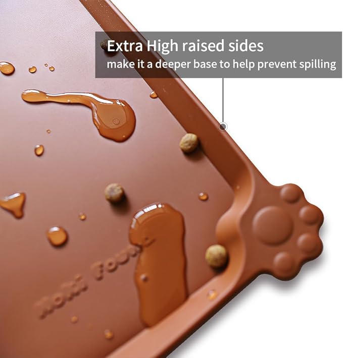 Hoki Found L Silicone Non Slip Pet Dog Cat Bowl Mats - Placemat - Feeding Mat - Waterproof - For Carpet - Caramel