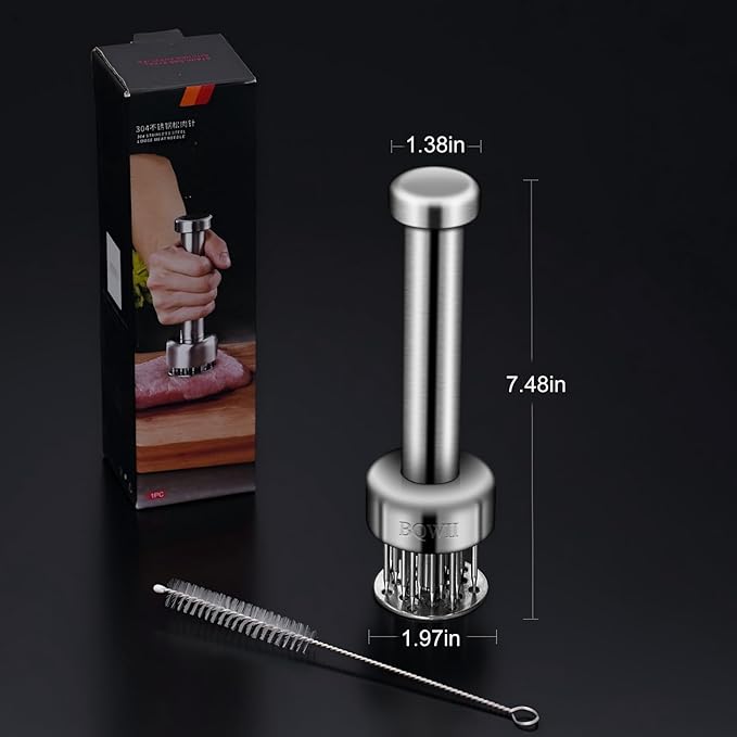 BQWII Stainless Steel Meat Tenderizer Tool with 21 Sharp Needles - A Meat Tenderizer Mallet for Chicken and Beef, Durable Meat Mallet Hammer, Easy-Grip Meat Hammer Tenderizer
