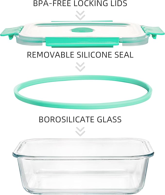 YANGNAY 10 Pack Glass Meal Prep Containers with Steam Vent, Food Storage Containers with Airtight Lids, Dishwasher/Microwave/Oven/Freezer Safe Glass Containers for Leftovers (Green)