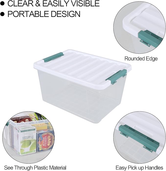35 Quart Stackable Plastic Storage Latches Box, Multi-Purpose Lidded Container for Clothes, Craft Supplies & Christmas Decorations, 6 Packs