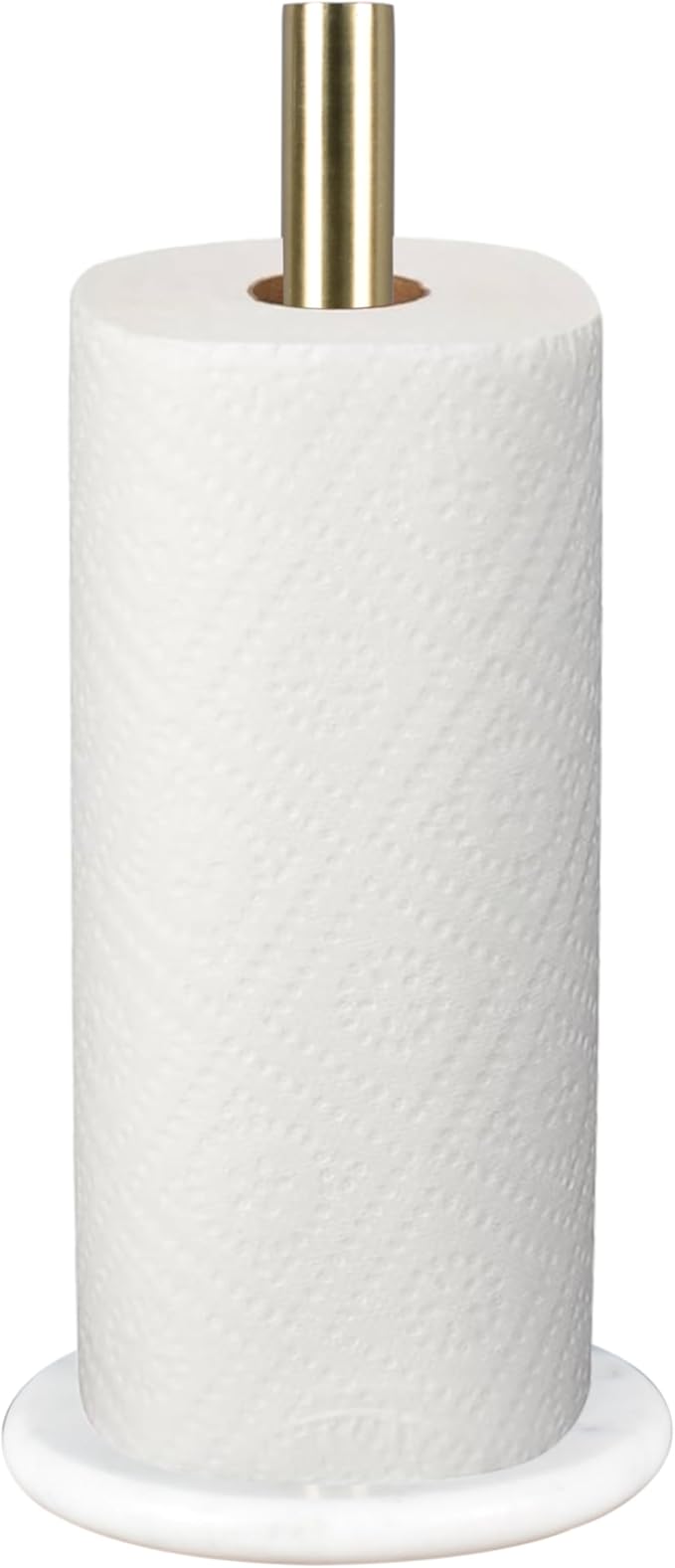 happimess PRH2000D Avery Modern Classic Metal with Non Slip Weighted Marble Base Paper Towel Holder, for Bathroom Kitchen Countertop, Standard or Jumbo-Sized Roll Paper, White/Gold