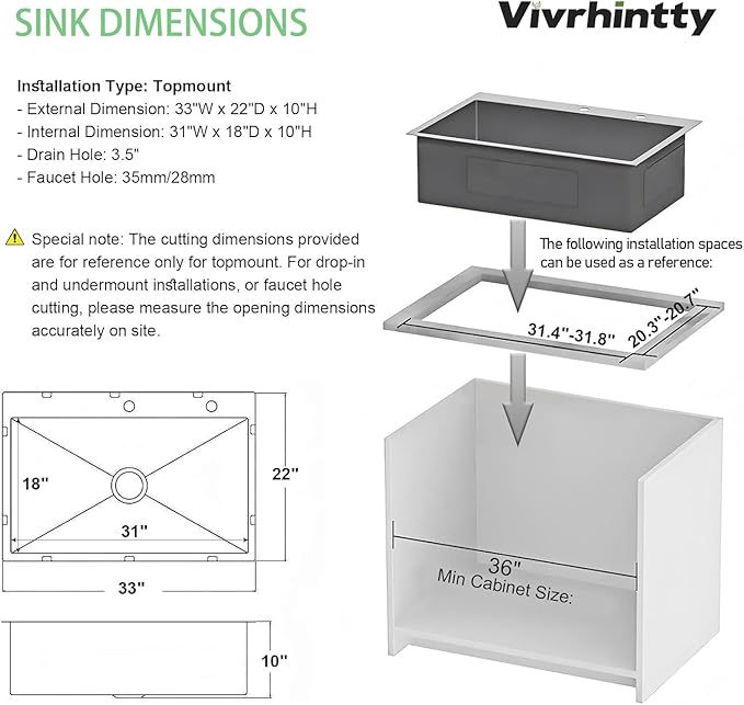 33x22 Inch Topmount or Drop In Kitchen Sink Worktation 16 Gauge Stainless Steel Single Bowl Kitchen Sink with Drainpipe, Silver