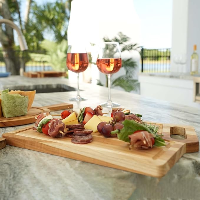 EcoDecors 14"x10" Teak Cutting Board with Juice Groove & Handle, FSC Certified Edge Grain Wood, Chopping, Carving & Serving Board for Kitchen