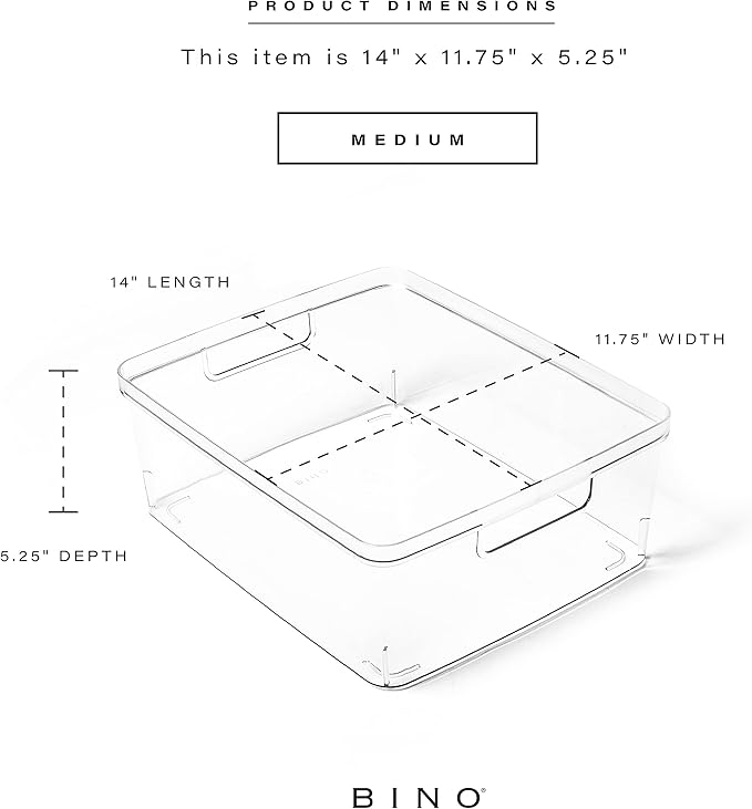BINO | Plastic Storage Bins, Medium - 12 Pack | THE LUCID COLLECTION | Multi-Use Organizer Bins | Built-In Handles | BPA-Free | Pantry Organization | Home Organization | Fridge Organizer | Freezer Org