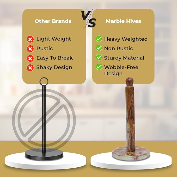 Marble Kitchen Paper Towel Rack Holder Handmade Paper Roll Holder with Stand Non-Slip - Wrapping Paper Holder for Kitchen Countertop, Cabinet & Bathrooms - Hand Towel Rack Standup Holder (Onyx Green)