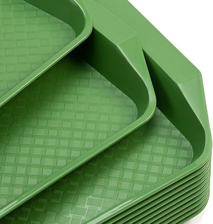 Eslite Plastic Fast Food Serving Tray,16.95 by 11.82-Inch,Set of 12 (Green)