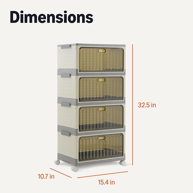 Amazon Basics 4-Tier Storage Bins with Lids, Stackable and Collapsible, 23QT per Tier
