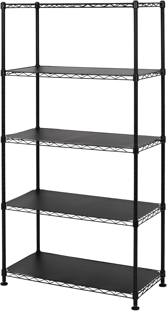 SafeRacks - NSF Certified Storage Shelves, Zinc, Heavy Duty Steel Wire Unit with Adjustable Feet, Garage or Bakers Rack, Kitchen, Pantry Shelf - (14"x30"x60" 5-Tier) (Black)