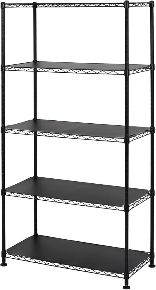 SafeRacks - NSF Certified Storage Shelves, Zinc, Heavy Duty Steel Wire Unit with Adjustable Feet, Garage or Bakers Rack, Kitchen, Pantry Shelf - (14"x30"x60" 5-Tier) (Black)