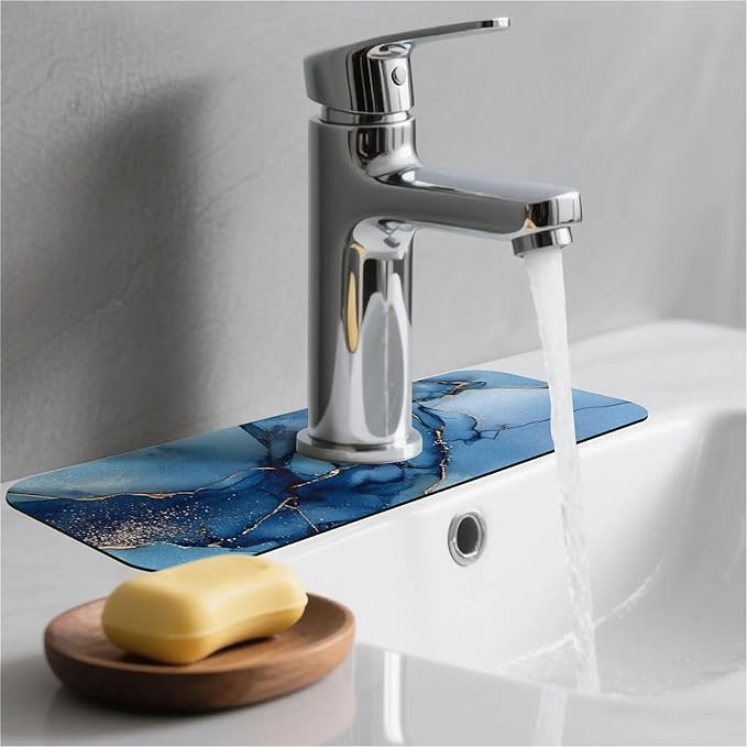 Kitchen Sink Splash Guard，Abstract blue watercolor Faucet Mat Sink Gadgets-Super Absorbent Fast Drying Mat Drip Catcher for Kitchen, Bathroom,Sink Mat, Dish Drying Mat, Bathroom(15" X 5.5" )