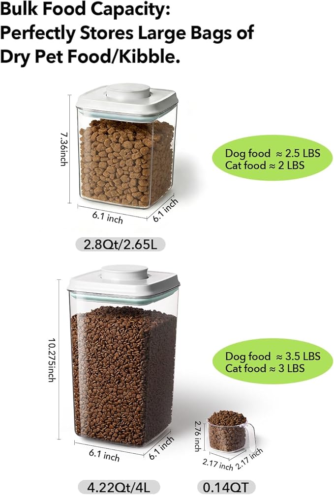 Dog Food Storage Container with One-Touch Lid, 2.8 QT / 2.65 L Stackable Durable BPA-Free PET Cat Food Storage Container,for Pet Treats, Supplements & Small Kibble