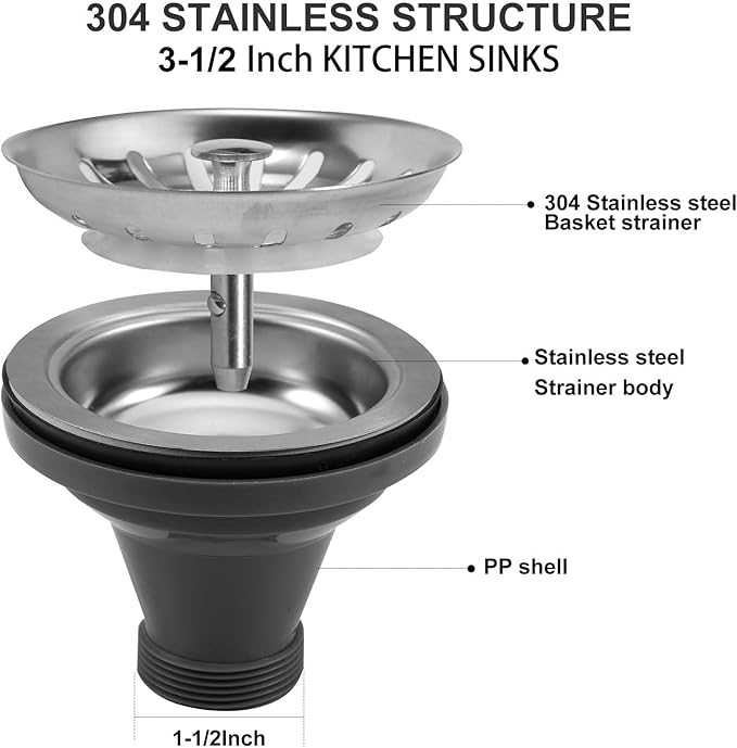 3-1/2'' Kitchen Sink Drain Kit - Stainless Steel Sink Strainer Drain Basket Replacement