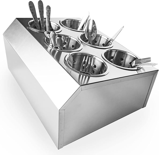 overstockedkitchen Commercial 6-Hole Stainless Steel Cylinder Flatware Silverware Utensil Holder Organizer Caddy