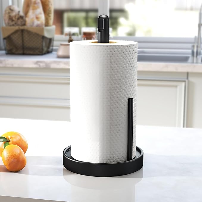 Paper Towel Holder Countertop, Black Paper Towel Stand with Portable Design and Weighted Base, Stainless Steel Heavry Duty Paper Towel Roll Holder for Kitchen Bathroom