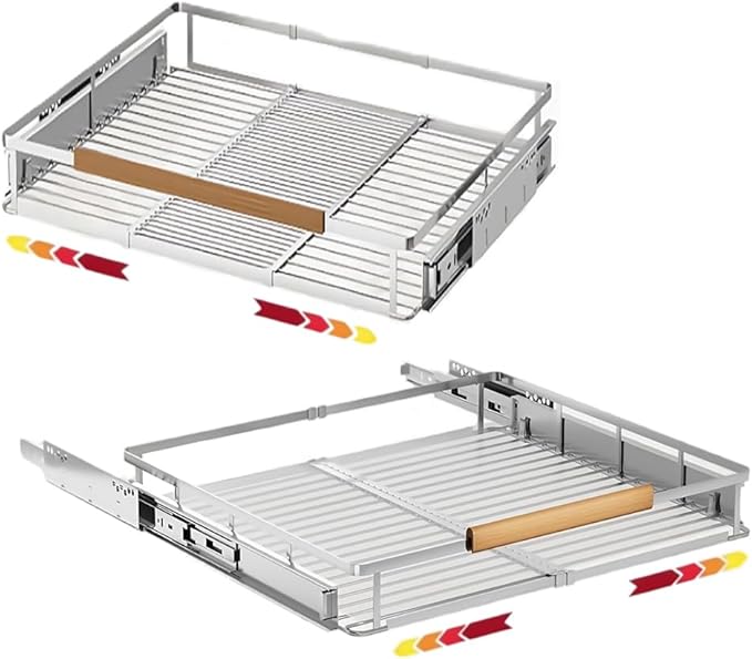 taiheis 2 Pack Expandable Pull Out Cabinet Organizer，Side Mounting 17.1~28"x22.5"Cabinet Pull Out Shelves, Expandable Slide Out Spice Rack for Kitchen Bathroom Office