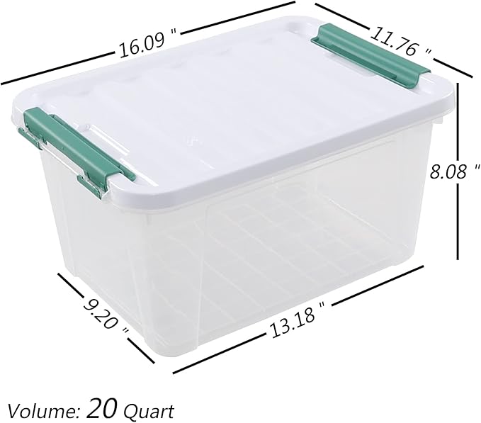 Pekky 20 Quart Clear Storage Bin with Lid, 6 Pack Plastic Latching Container Box