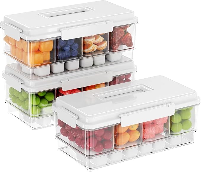 MineSign 3Pack Ice Chilled Condiment Caddy with 4 Removable Containers Taco Ingredient Server with Lid Cooled Garnish Caddy Tray for Taco Mimosa Bar Sauce Fruits&Veggies White